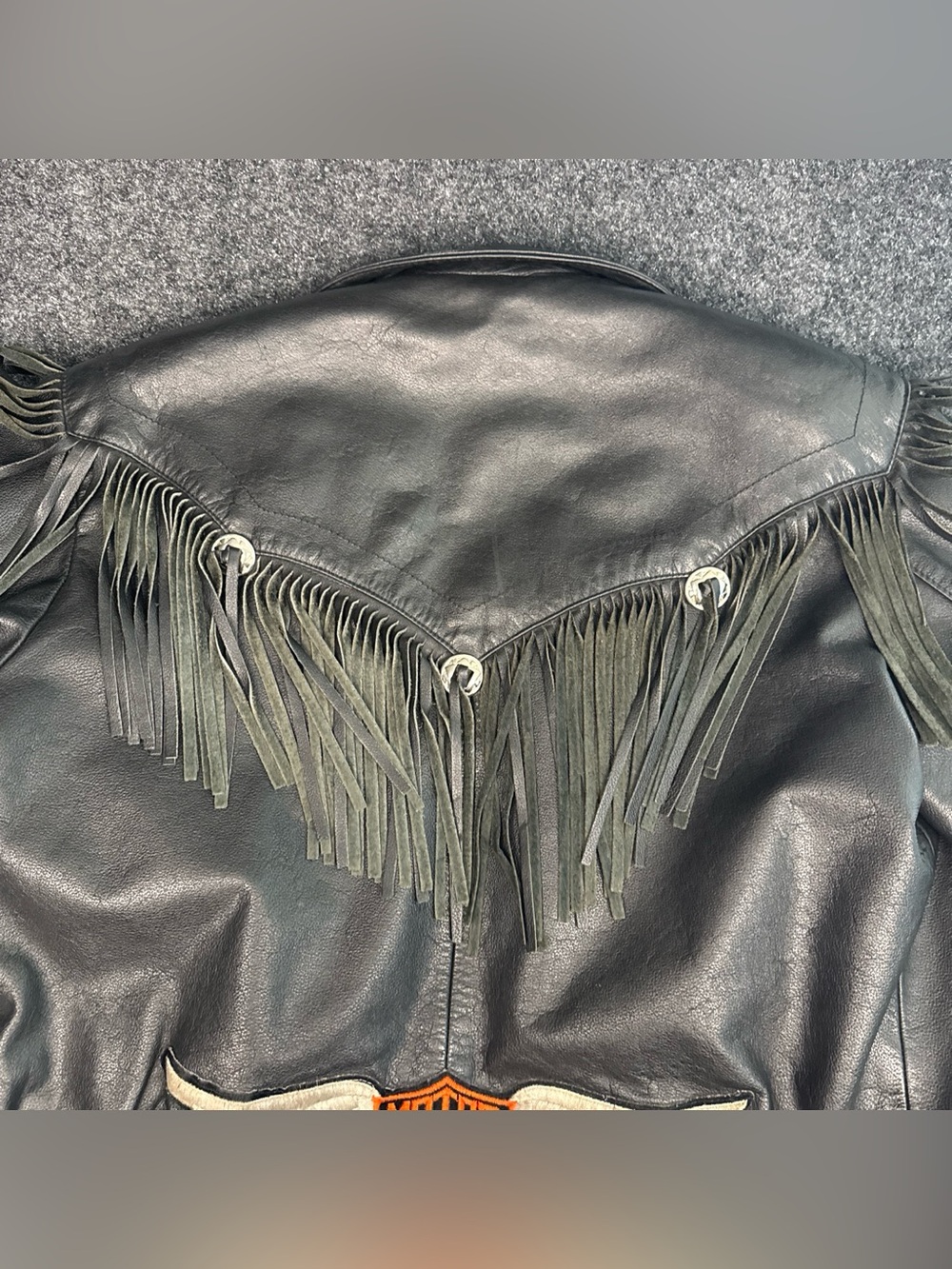 Harley-Davidson-esque Black Leather Fringe Motorcycle Jacket - Picture 4 of 8